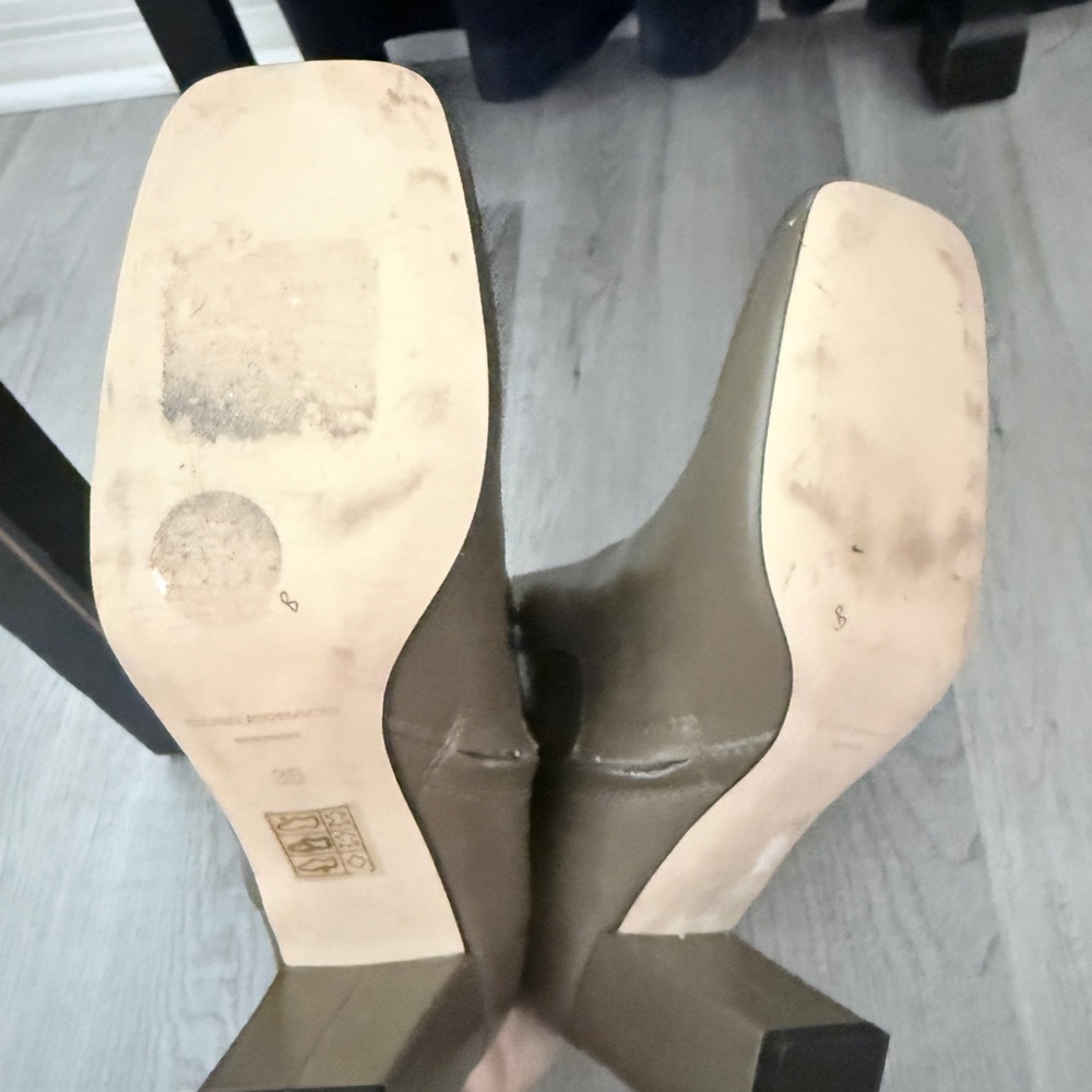 Club Monaco Taupe Leather Ankle Boots with Block Heel - Picture 9 of 9
